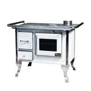 Cocina Leña 82 X 56cm Blanca Mueble C/Vidrio + Kit Cañones 5'' Alcazar